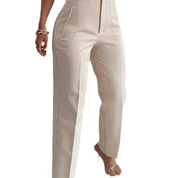 Pleated Casual High Waist Pure Color Slim-fit Basic Pants - Gizmo Galaxy