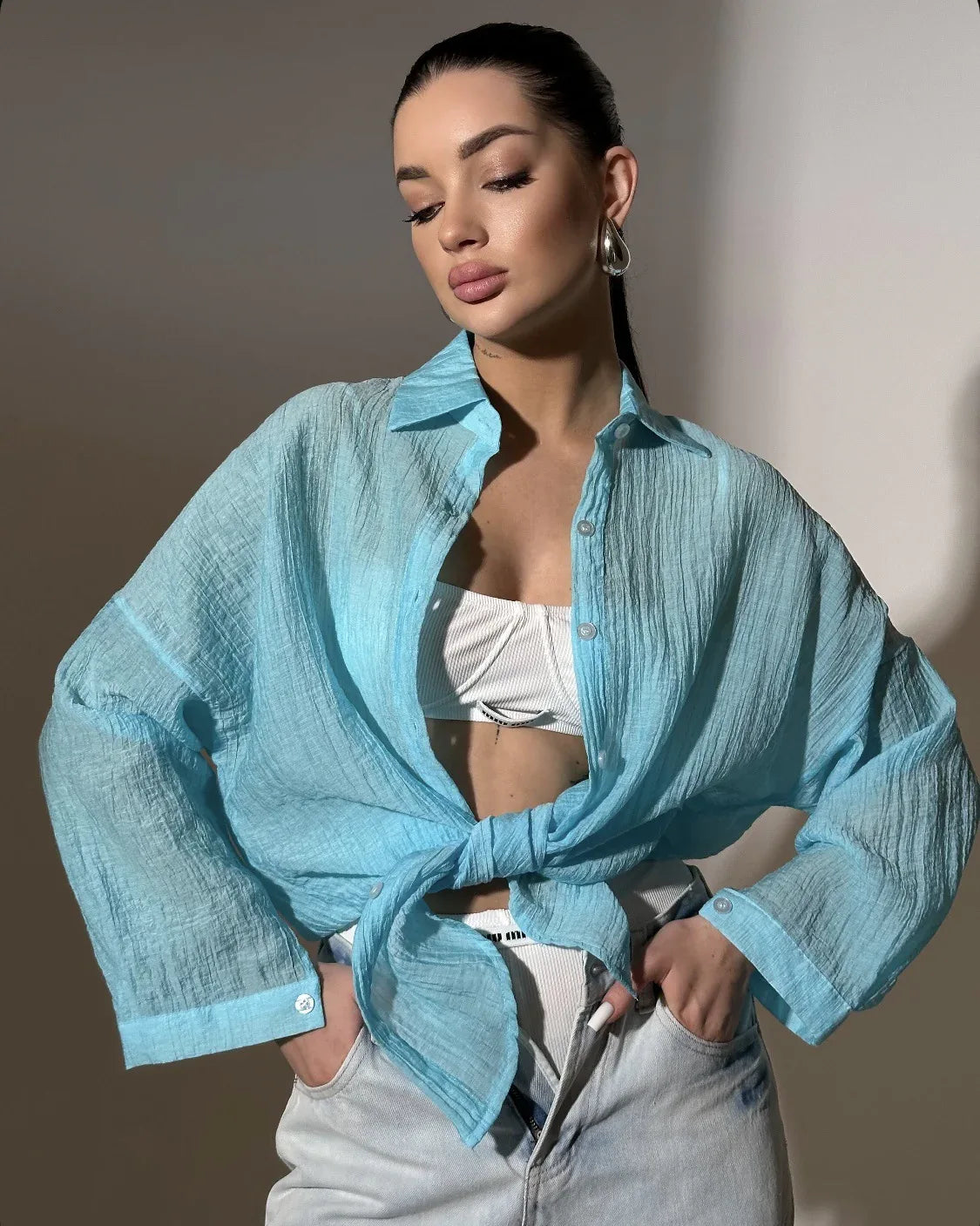 Comfortable Collar Decorated With Buttons Casual Top - Gizmo Galaxy