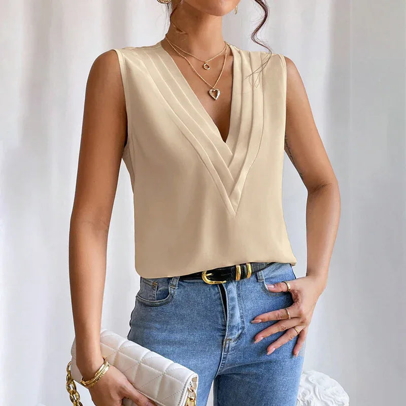 Women's Elegant V Neck Tank Tops Summer Casual Sleeveless Shirts - Gizmo Galaxy