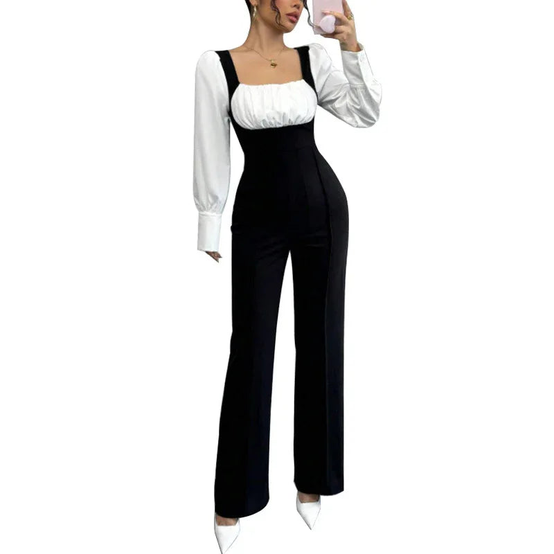 Long-sleeve Color-block Jumpsuit With Pants - Gizmo Galaxy