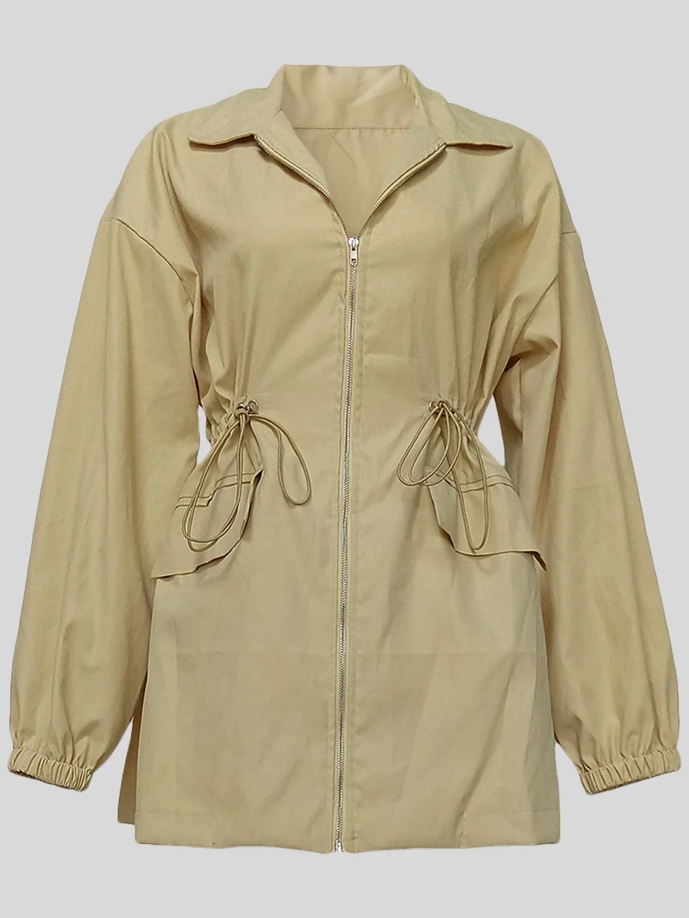 Drawstring Waist Mid-length Trench Coat For Women - Gizmo Galaxy