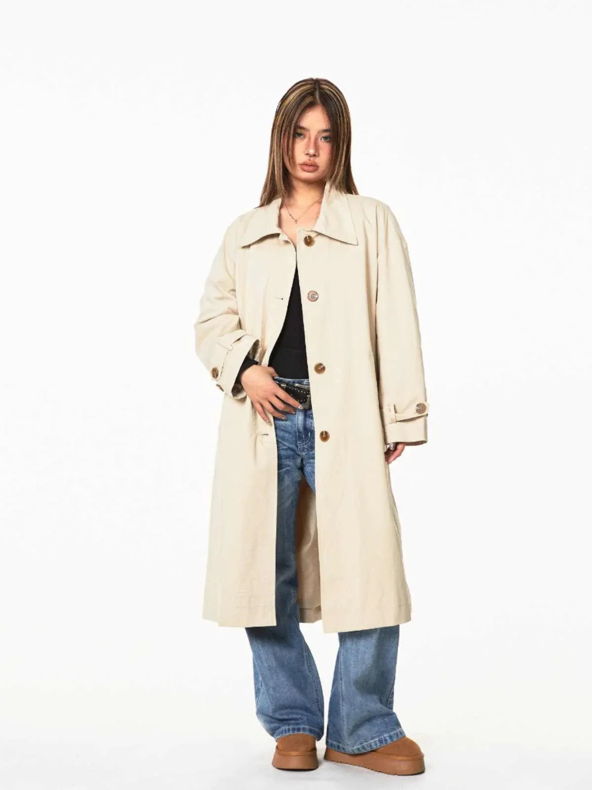 Vintage Single-breasted Belt Long Trench Coat - Gizmo Galaxy