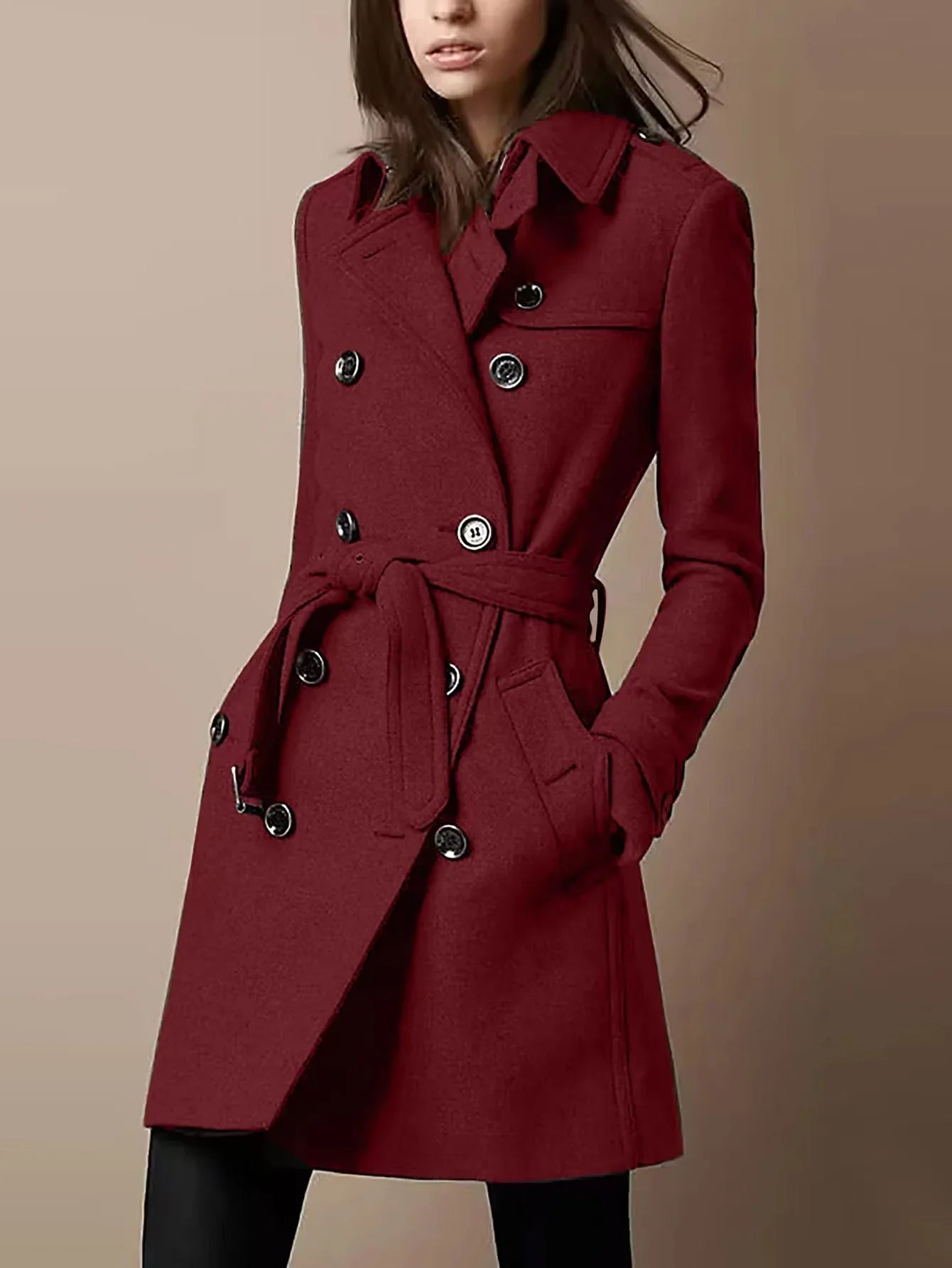Double Breasted Casual Woolen Coat Women's Clothing - Gizmo Galaxy