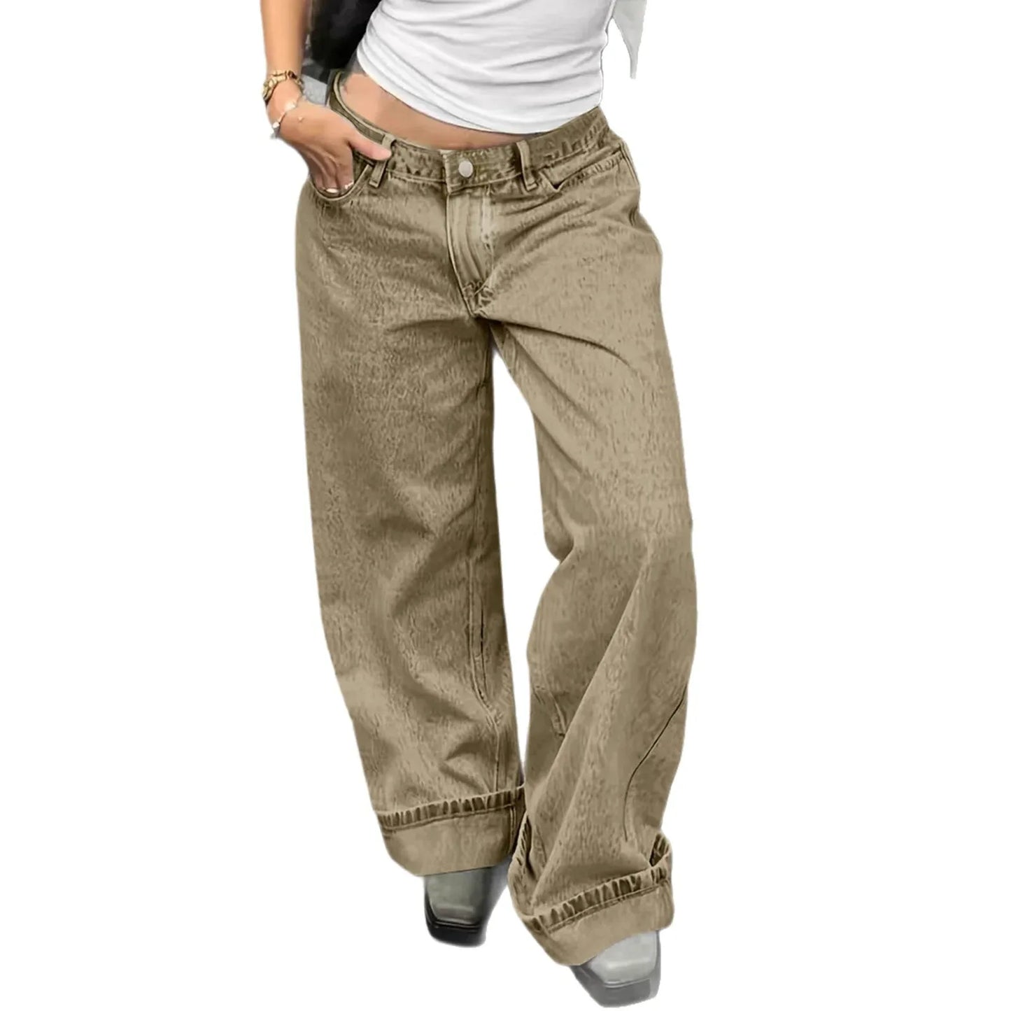 Loose Casual Straight-leg Jeans With Side Pockets For Women - Gizmo Galaxy