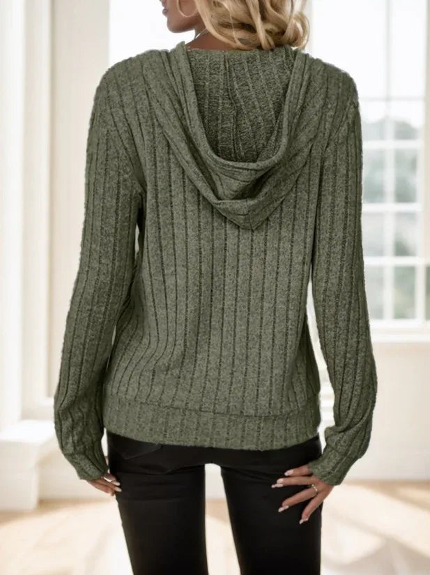 Solid Color Drawstring Ribbed Hoodie - Gizmo Galaxy