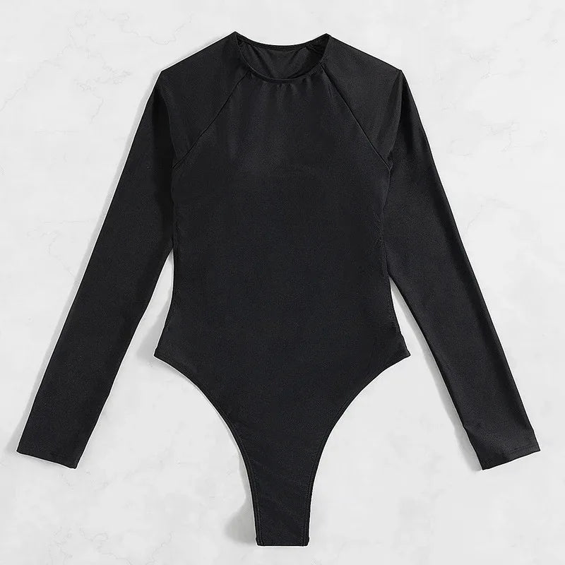 Long Sleeve Backless T-back Light Diamond One-piece Swimsuit - Gizmo Galaxy
