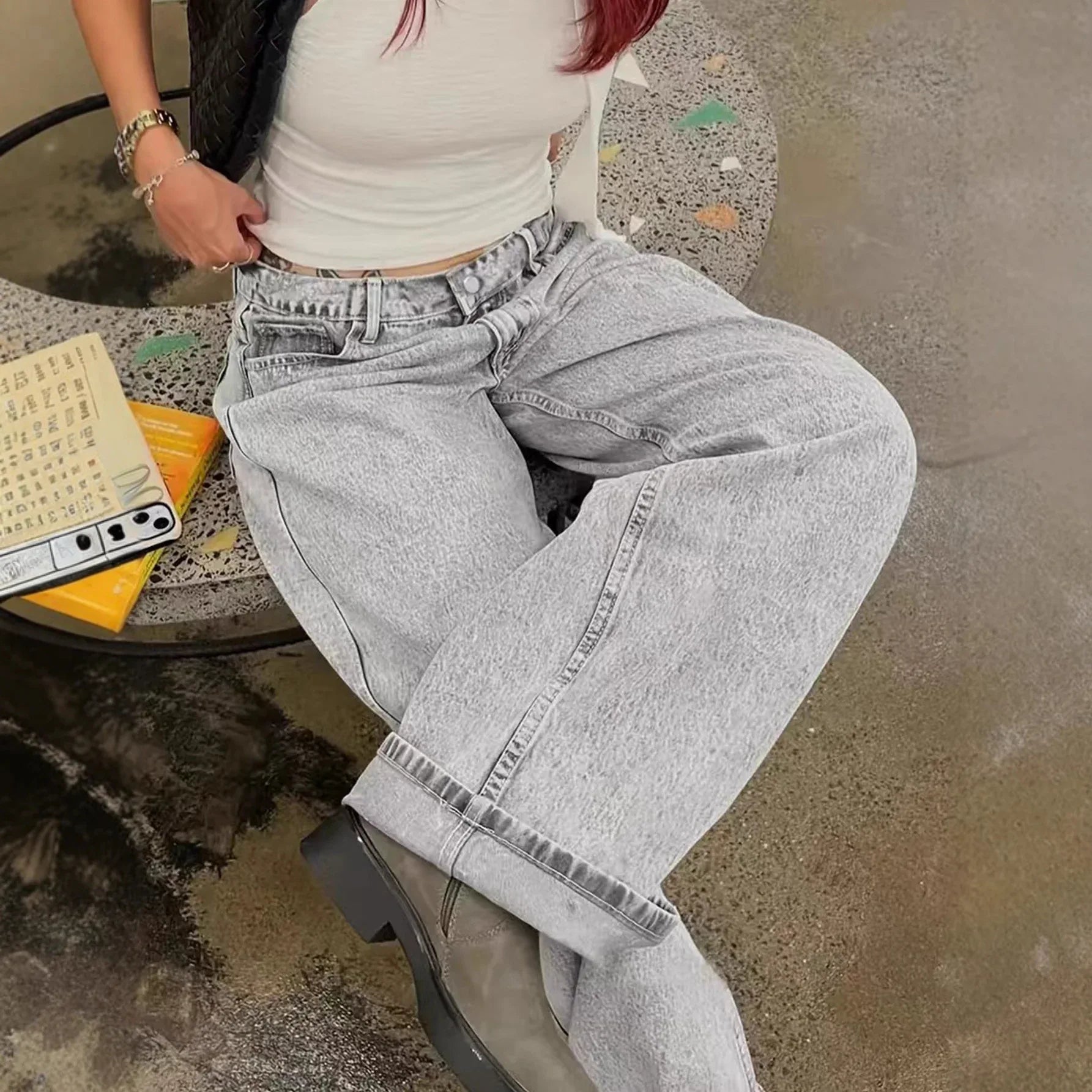 Loose Casual Straight-leg Jeans With Side Pockets For Women - Gizmo Galaxy