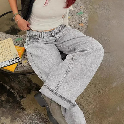 Loose Casual Straight-leg Jeans With Side Pockets For Women - Gizmo Galaxy