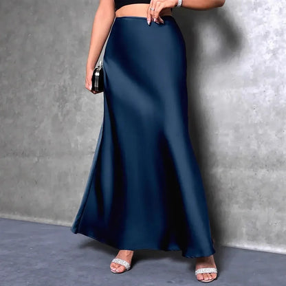 Women's High Waist Solid Color Extra Long Satin Mermaid Skirt - Gizmo Galaxy