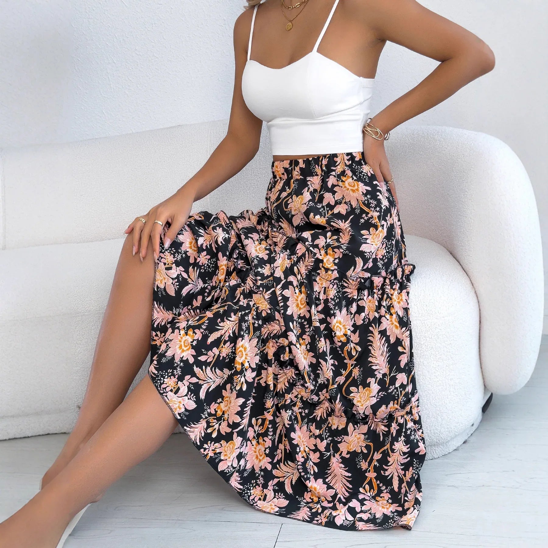 Ladies' Fashion Casual Floral Mid-length Skirt - Gizmo Galaxy