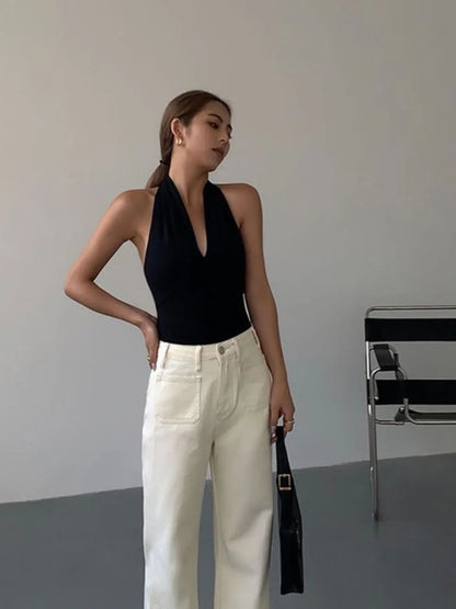 Advanced Sense Black V-neck Halterneck Vest - Gizmo Galaxy