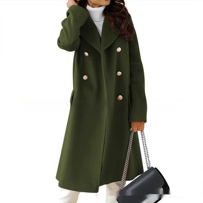 Simple Double Breasted Woolen Coat For Women - Gizmo Galaxy