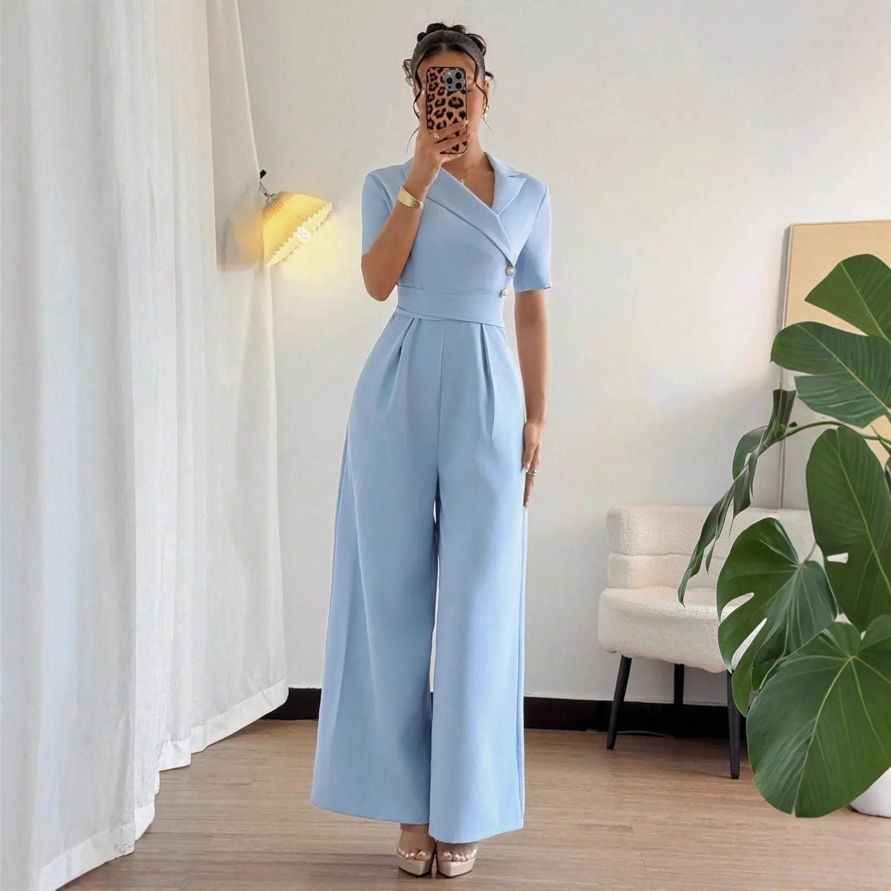 Women's Blue Off-shoulder Belted Slim-fit Jumpsuit - Gizmo Galaxy