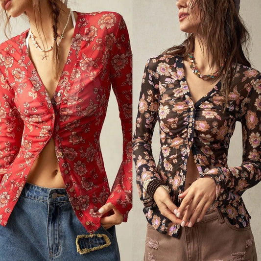 European And American Printed Shirt Women's Slim Fit Slimming Retro Temperament - Gizmo Galaxy