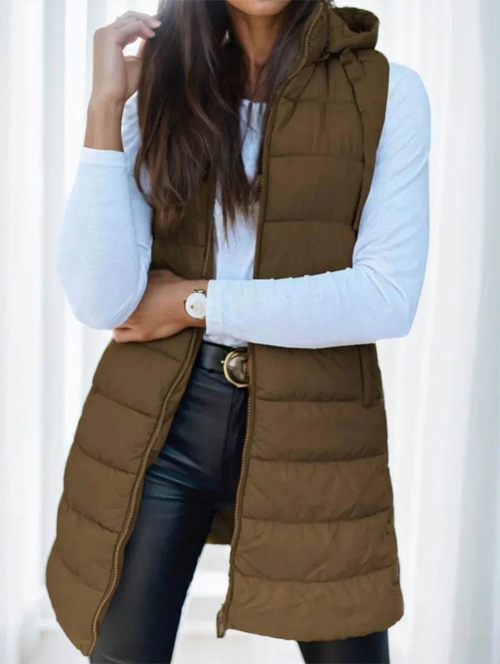 Women'S Elegant Hooded Puffer Vest - Gizmo Galaxy