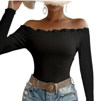 Elegant Slim Solid Color Long Sleeve Women's Top - Gizmo Galaxy
