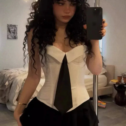 American Style Spicy Girl With Fish Bone Strap, Lapel, Strapless Vest, Female - Gizmo Galaxy