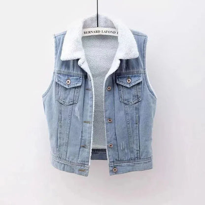 Lamb Wool Denim Cotton-padded Waistcoat Women - Gizmo Galaxy