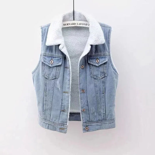 Lamb Wool Denim Cotton-padded Waistcoat Women - Gizmo Galaxy