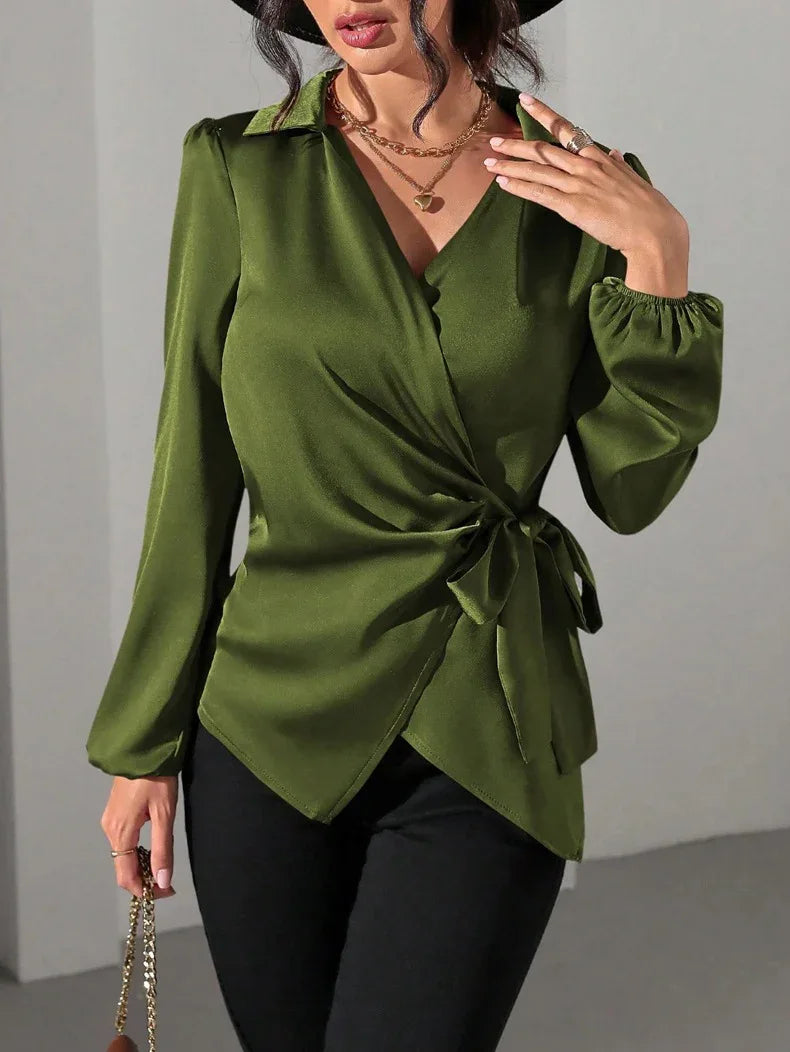 Women's Solid-color Designer-style Long-sleeve Satin Shirt - Gizmo Galaxy