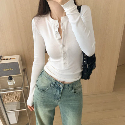 Pure Desire Long Sleeve Slim Design Sense Inner Bottoming Shirt Women - Gizmo Galaxy
