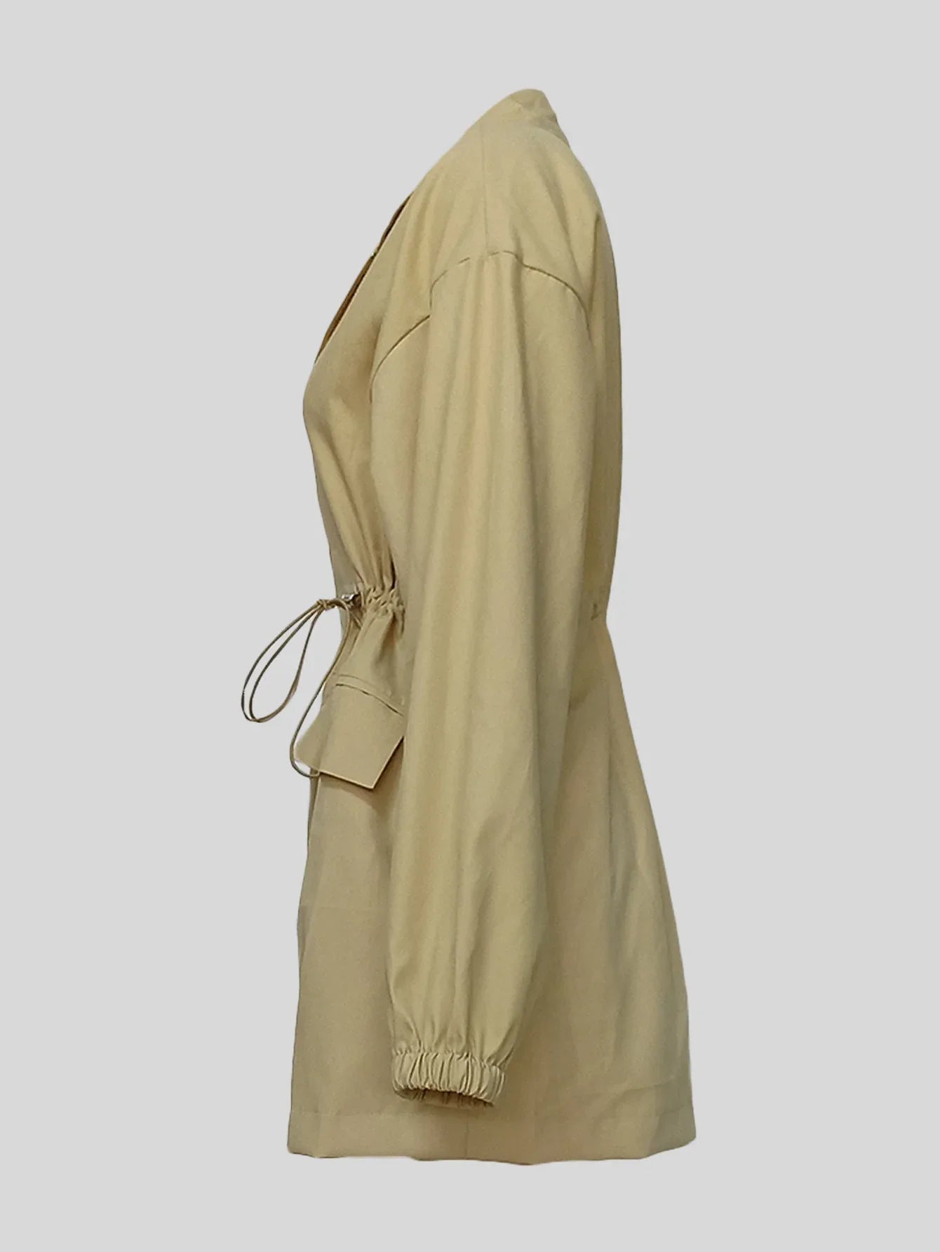 Drawstring Waist Mid-length Trench Coat For Women - Gizmo Galaxy