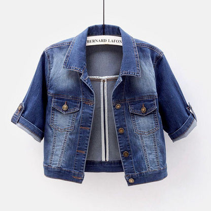 Elastic Thin Cardigan Women's Short Denim Coat - Gizmo Galaxy