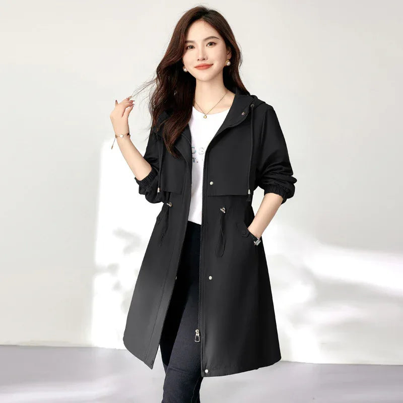 Early Autumn Casual Women's Windbreaker Loose Hooded Fashion Mid-length Slimming Coat - Gizmo Galaxy