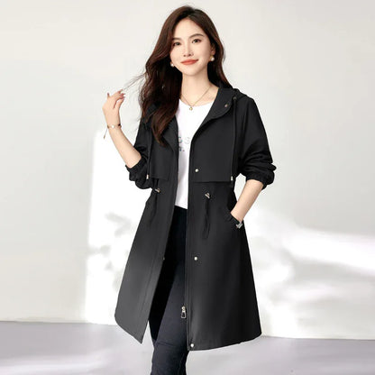 Early Autumn Casual Women's Windbreaker Loose Hooded Fashion Mid-length Slimming Coat - Gizmo Galaxy