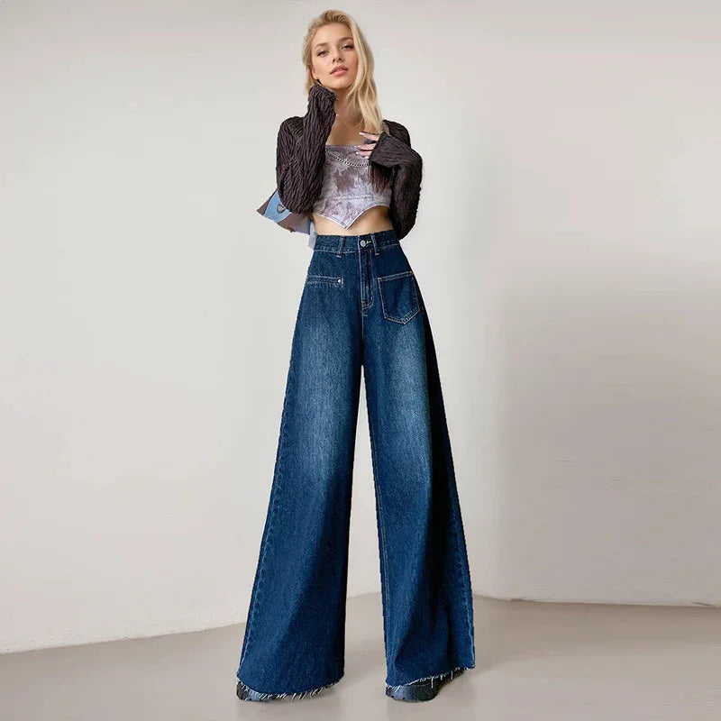 High-waisted Fashionable Wide-leg Flare Jeans For Women - Gizmo Galaxy
