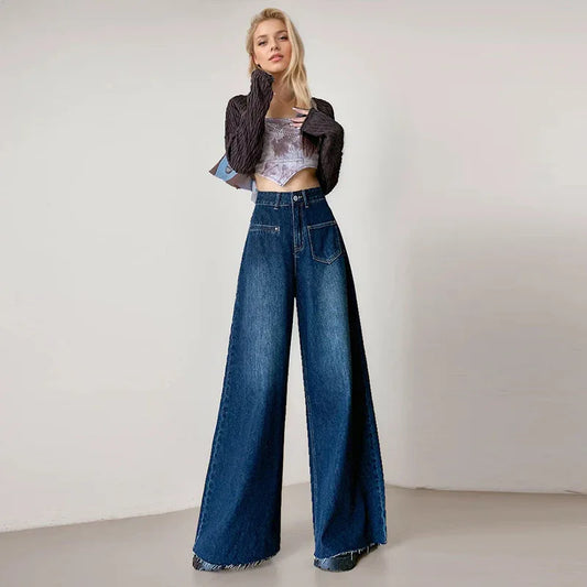 High-waisted Fashionable Wide-leg Flare Jeans For Women - Gizmo Galaxy