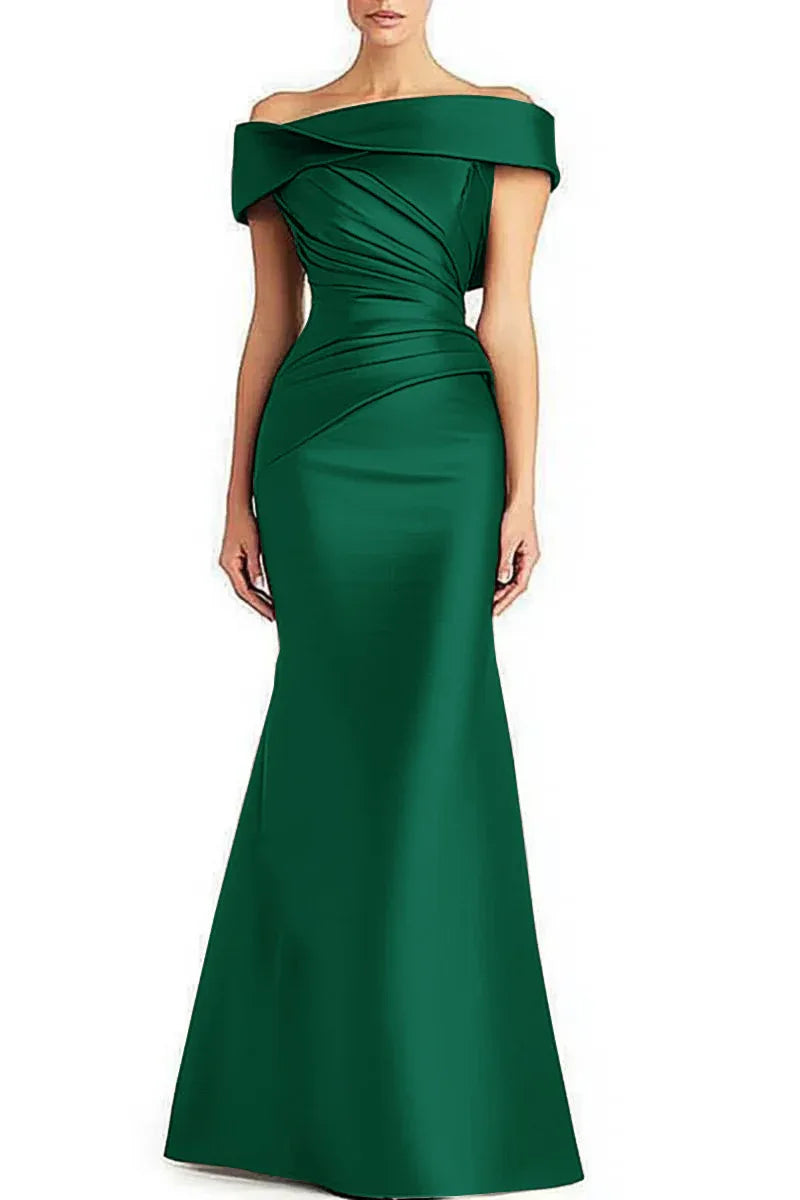 Evening Formal Dress Pleated Off-shoulder Elegant Maxi Dress Mother Of The Bride Dress - Gizmo Galaxy