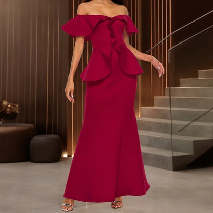 Strapless Ruffled Off-the-shoulder Dress Fishtail Dress - Gizmo Galaxy