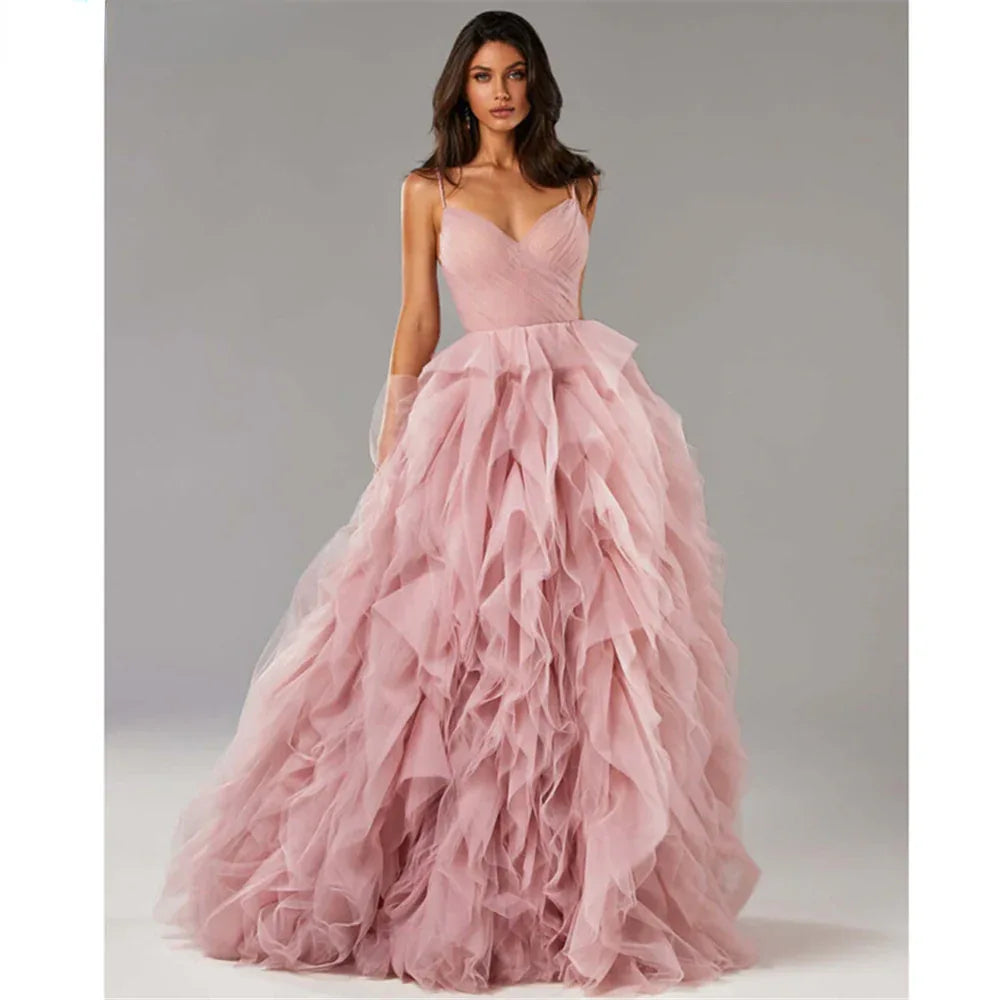 Evening Gown Prom Irregular Spaghetti-strap Mesh Long Dress - Gizmo Galaxy