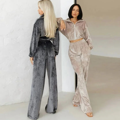 Fashion Women's Long-sleeve Lapel Zip-up Cardigan Hoodie Fleece Sweater Trousers - Gizmo Galaxy