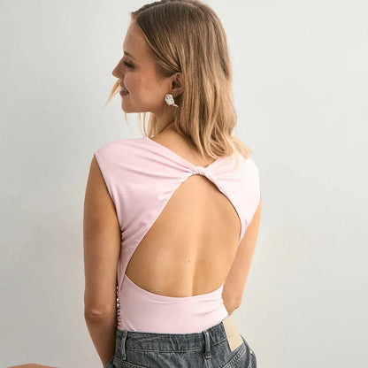 European And American Solid Color Off-neck Backless Slim Fit T-shirt Top - Gizmo Galaxy