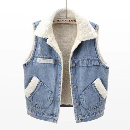 Lamb Wool Denim Cotton-padded Waistcoat Women - Gizmo Galaxy