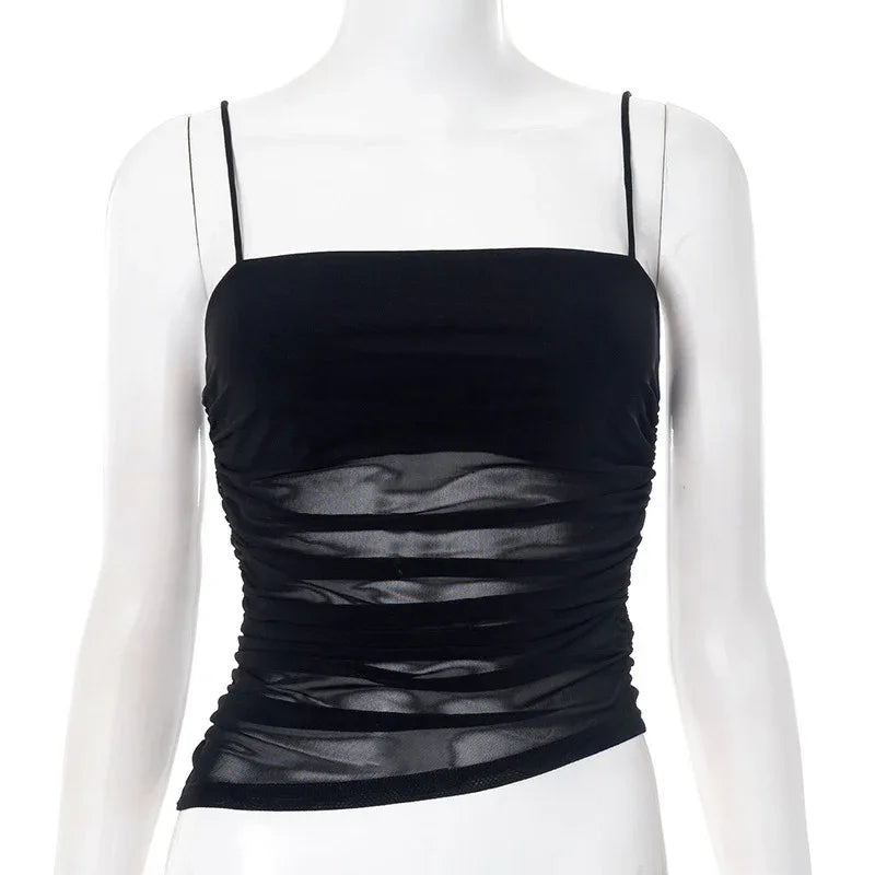 Women's Clothing Mesh Pleats Slim-fitting Suspenders Vest - Gizmo Galaxy