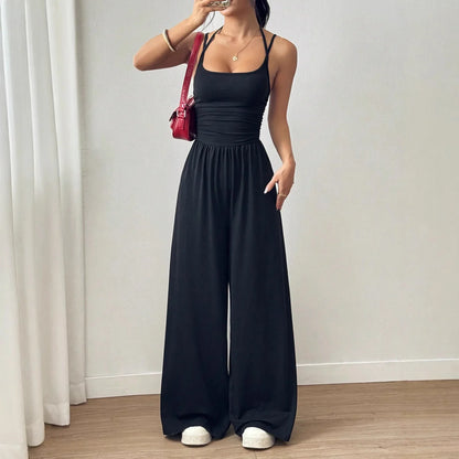 Black Camisole Waist Wide Leg Jumpsuit - Gizmo Galaxy