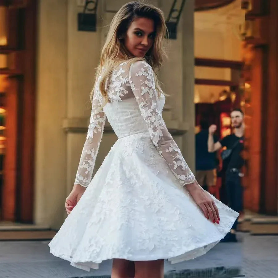 Wedding Dress White Vintage Lace Women Dress - Gizmo Galaxy
