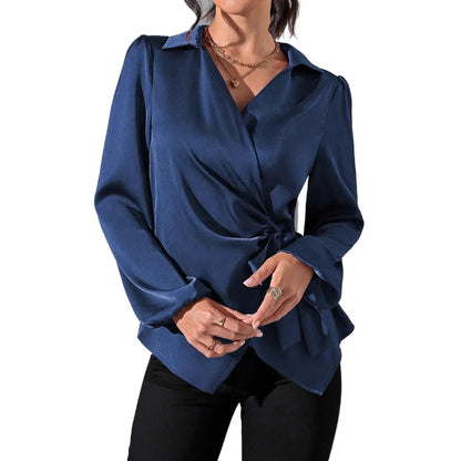 Women's Solid-color Designer-style Long-sleeve Satin Shirt - Gizmo Galaxy