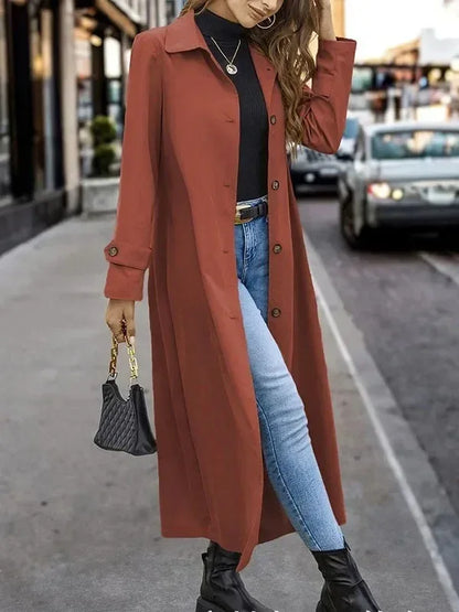 Fashion Casual Gentle Button Long Trench Coat For Women - Gizmo Galaxy