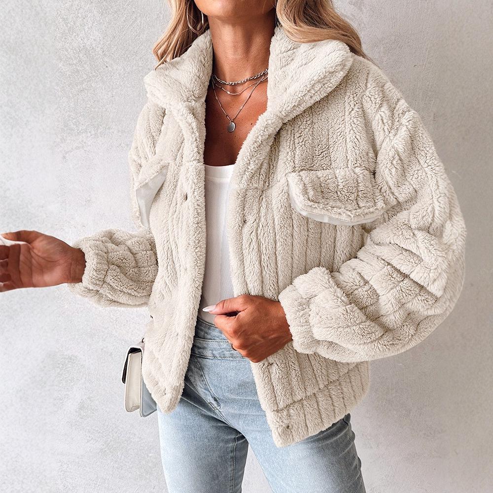 Women's Sunken Stripe Velvet Cardigan Lapel Short Coat - Gizmo Galaxy