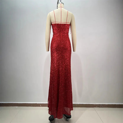Drop-shaped Diamond Sexy Low-cut High Sitt Red Paillette Tube Coat And Dress - Gizmo Galaxy