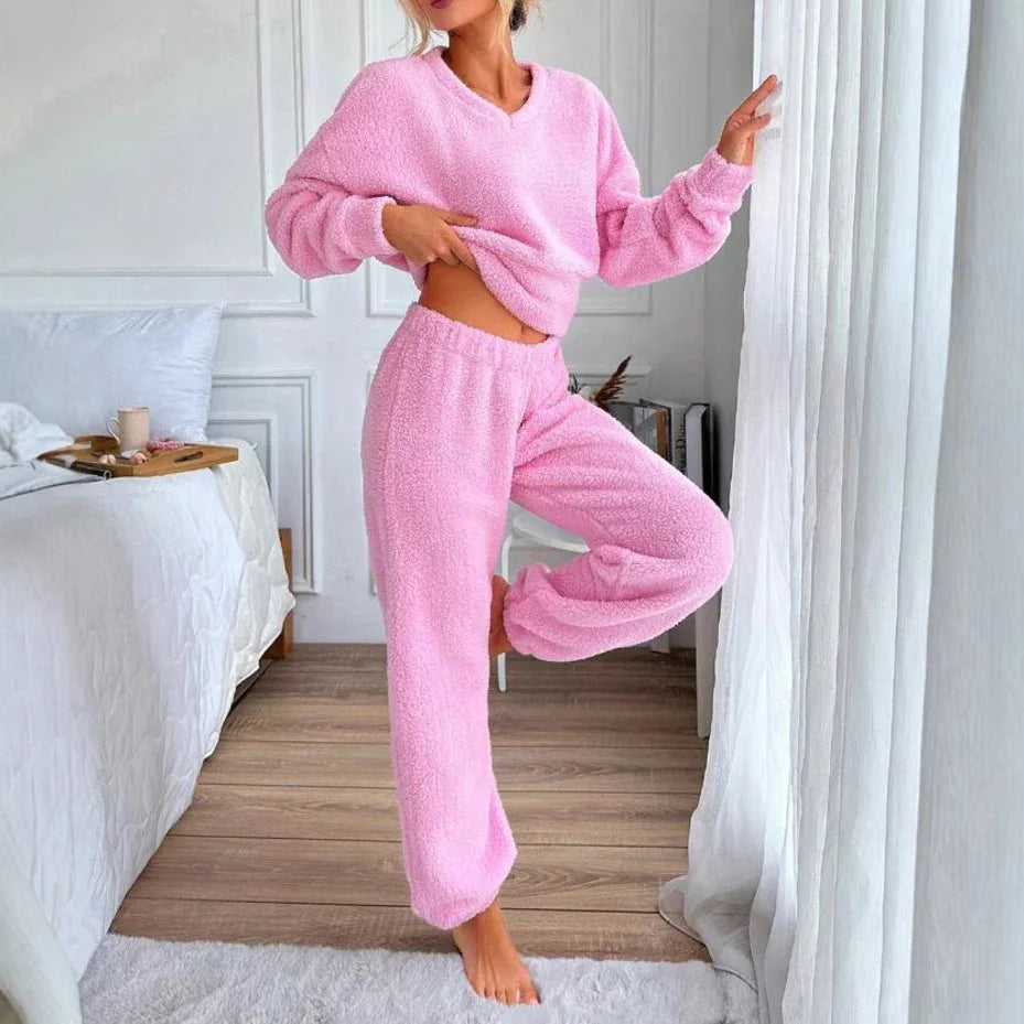 Women's Comfortable V-neck Casual Loungewear Warm Set - Gizmo Galaxy