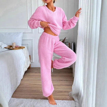 Women's Comfortable V-neck Casual Loungewear Warm Set - Gizmo Galaxy
