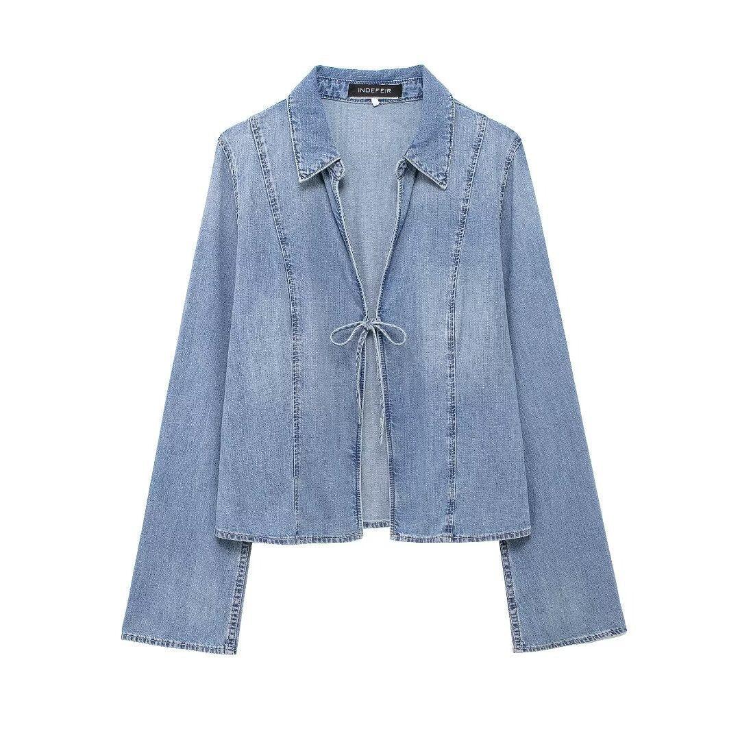 European And American Style Hot Girl Tied Denim Shirt - Gizmo Galaxy