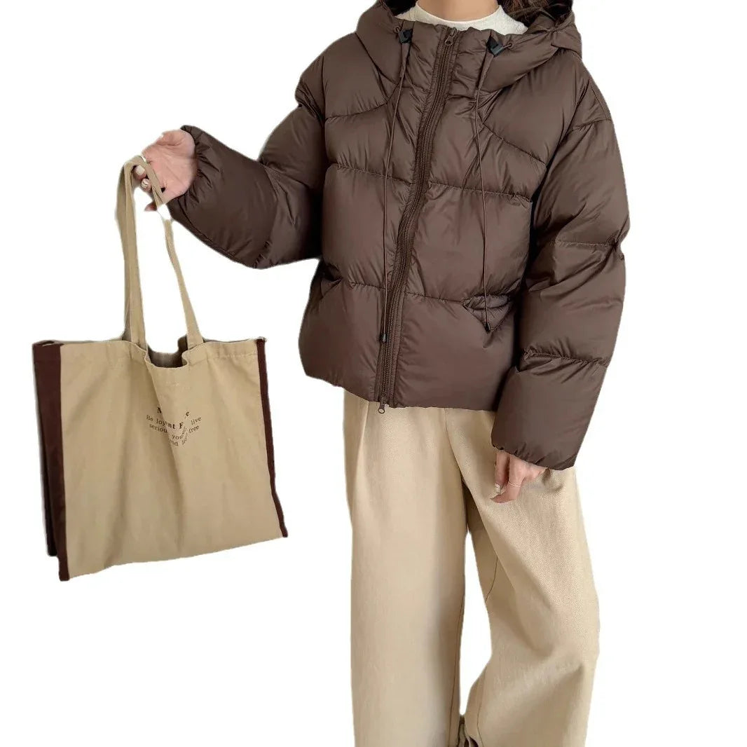 White Duck Down Puff Fluffy Hooded Down Jacket - Gizmo Galaxy