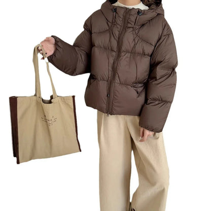 White Duck Down Puff Fluffy Hooded Down Jacket - Gizmo Galaxy