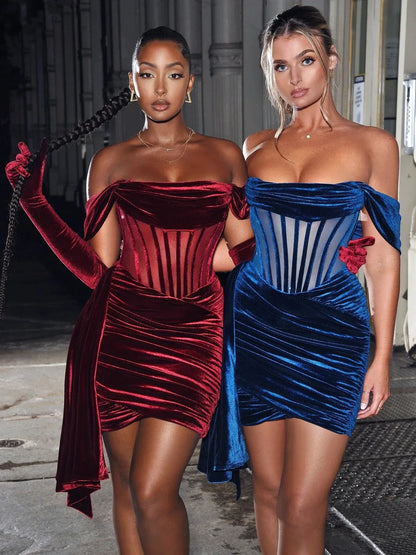 Women's Velvet With Breast Sexy Evening Dress - Gizmo Galaxy